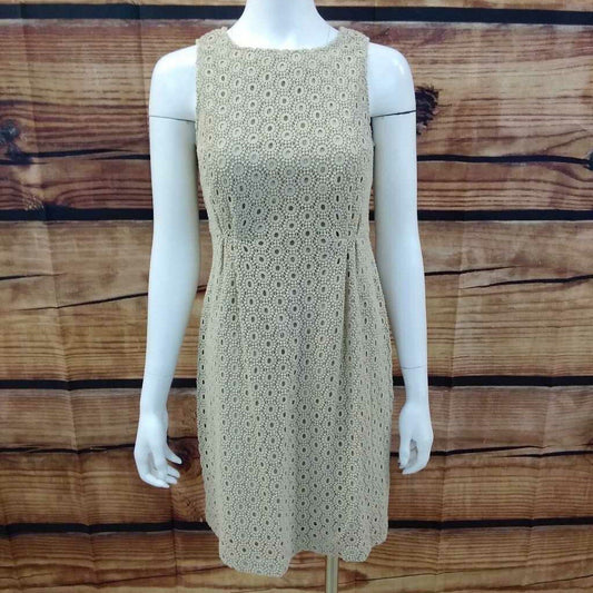 GARNET HILL BEIGE EYELET DRESS SIZE 4 PETITE TCC