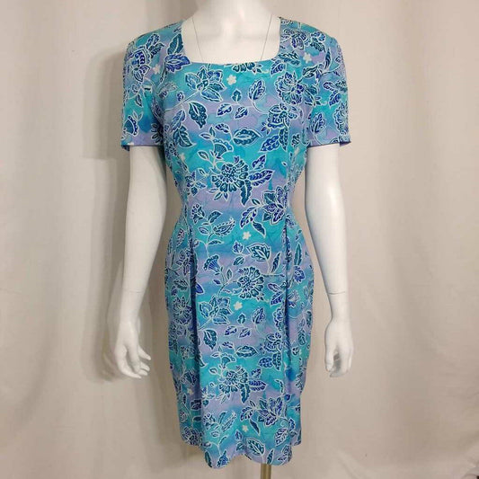 MAGGY LONDON 100% SILK AQUA BLUE FLORAL DRESS SIZE 4 TCC