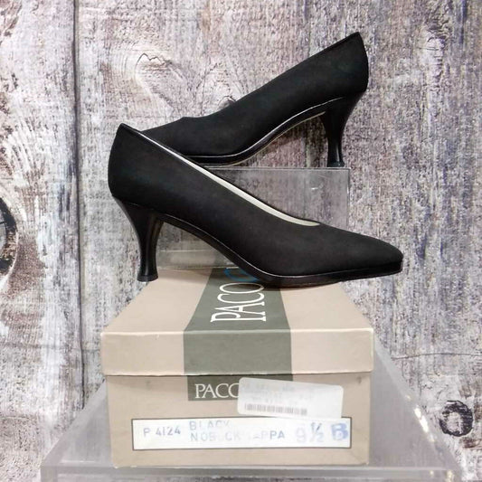 PACO GIL BLACK LEATHER HEELS NEW WITH BOX SIZE 9.5 TCC