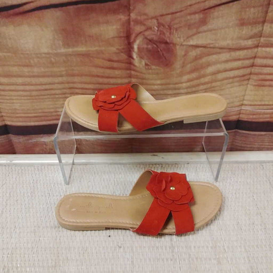 MILA PADI RED SUEDE FLOWER SANDALS SIZE 8.5 TCC