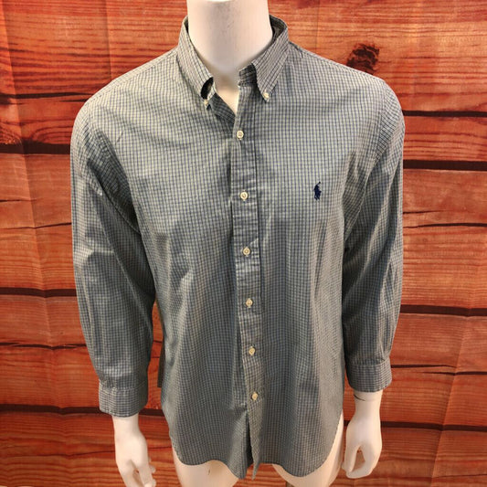 MENS RALPH LAUREN CUSTOM FIT WHITE BLUE GREEN SHIRT SIZE 17 32/33 TCC