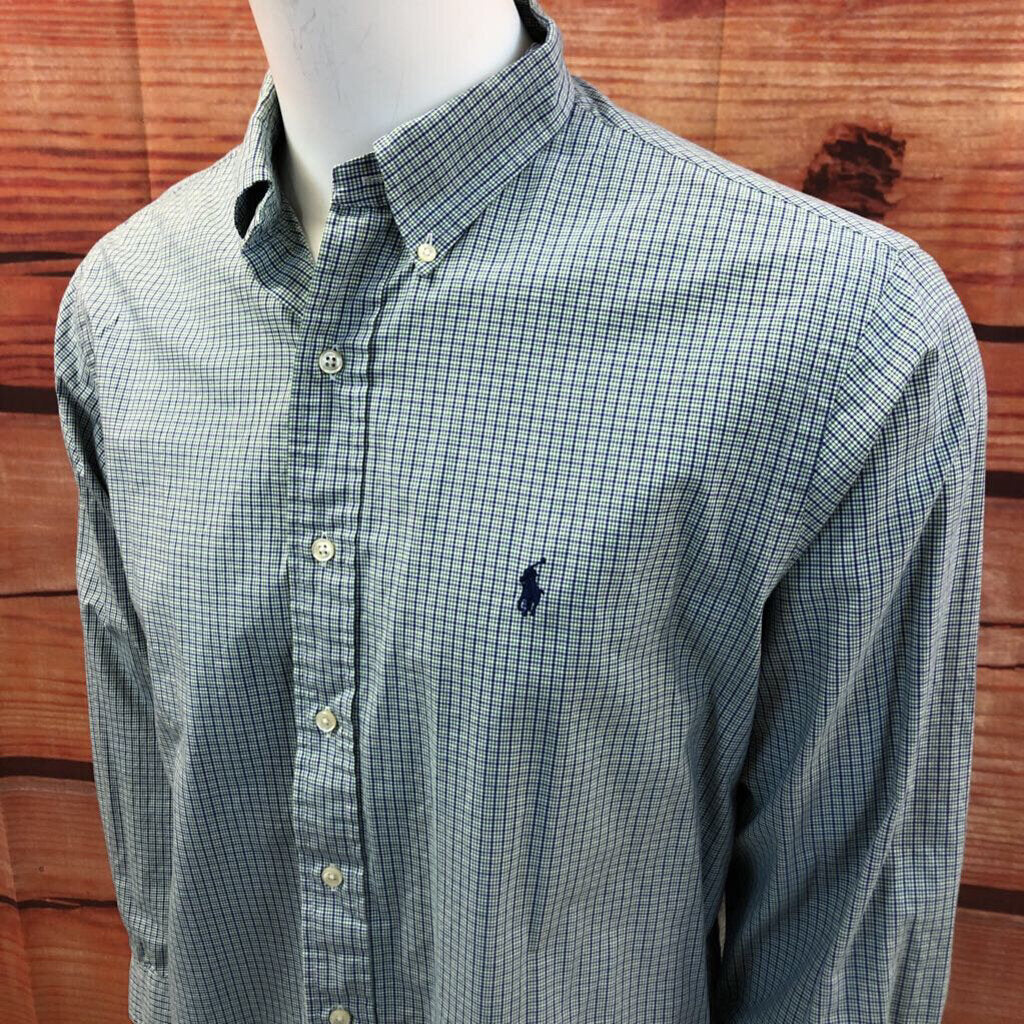 MENS RALPH LAUREN CUSTOM FIT WHITE BLUE GREEN SHIRT SIZE 17 32/33 TCC