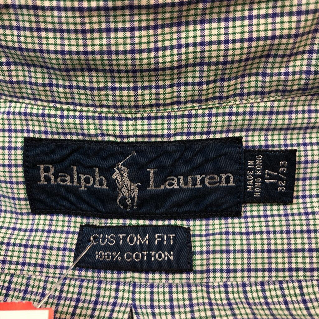 MENS RALPH LAUREN CUSTOM FIT WHITE BLUE GREEN SHIRT SIZE 17 32/33 TCC