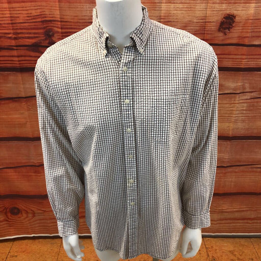 MENS LL BEAN WHITE RED CHECKER BUTTON UP SIZE EXTRA LARGE TCC