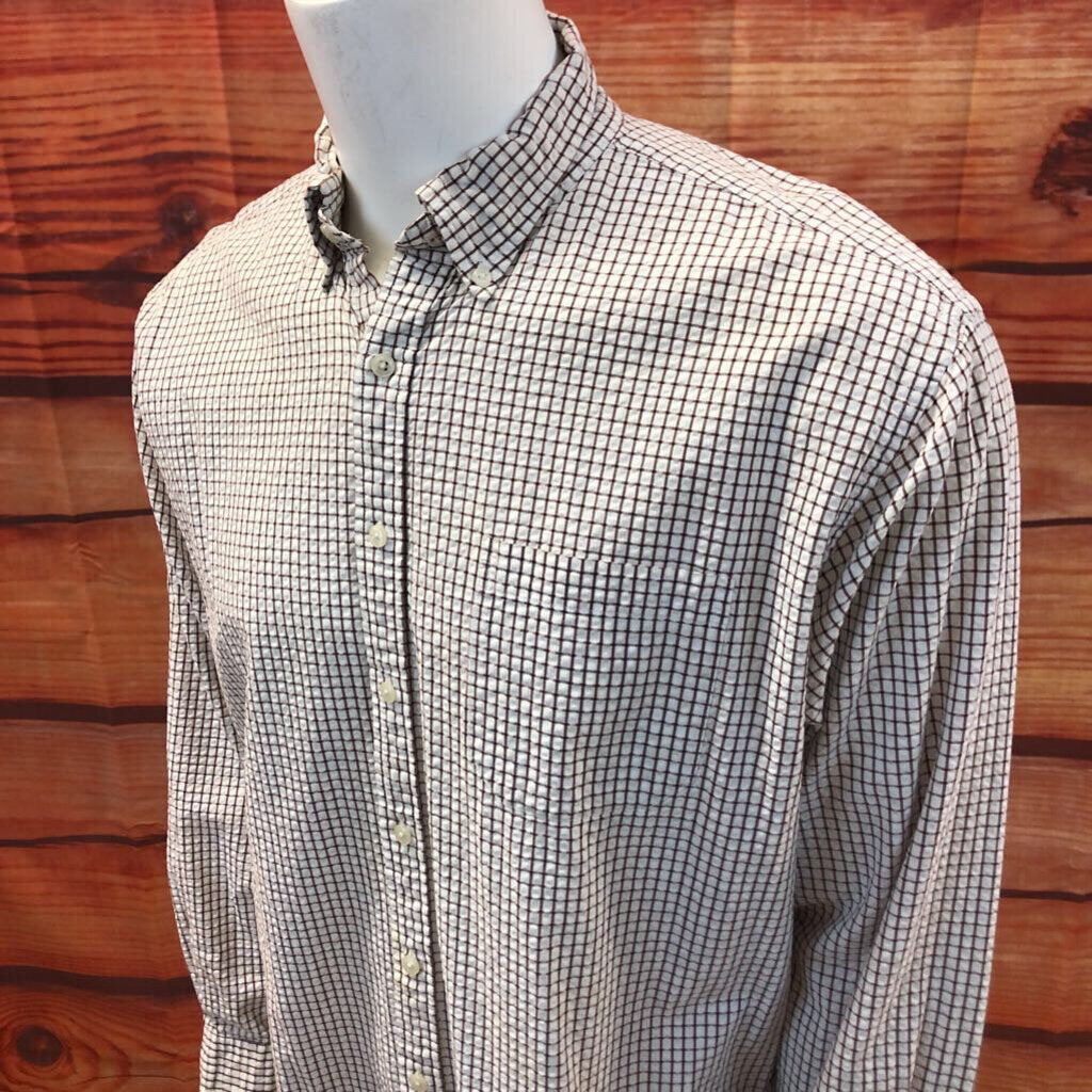 MENS LL BEAN WHITE RED CHECKER BUTTON UP SIZE EXTRA LARGE TCC