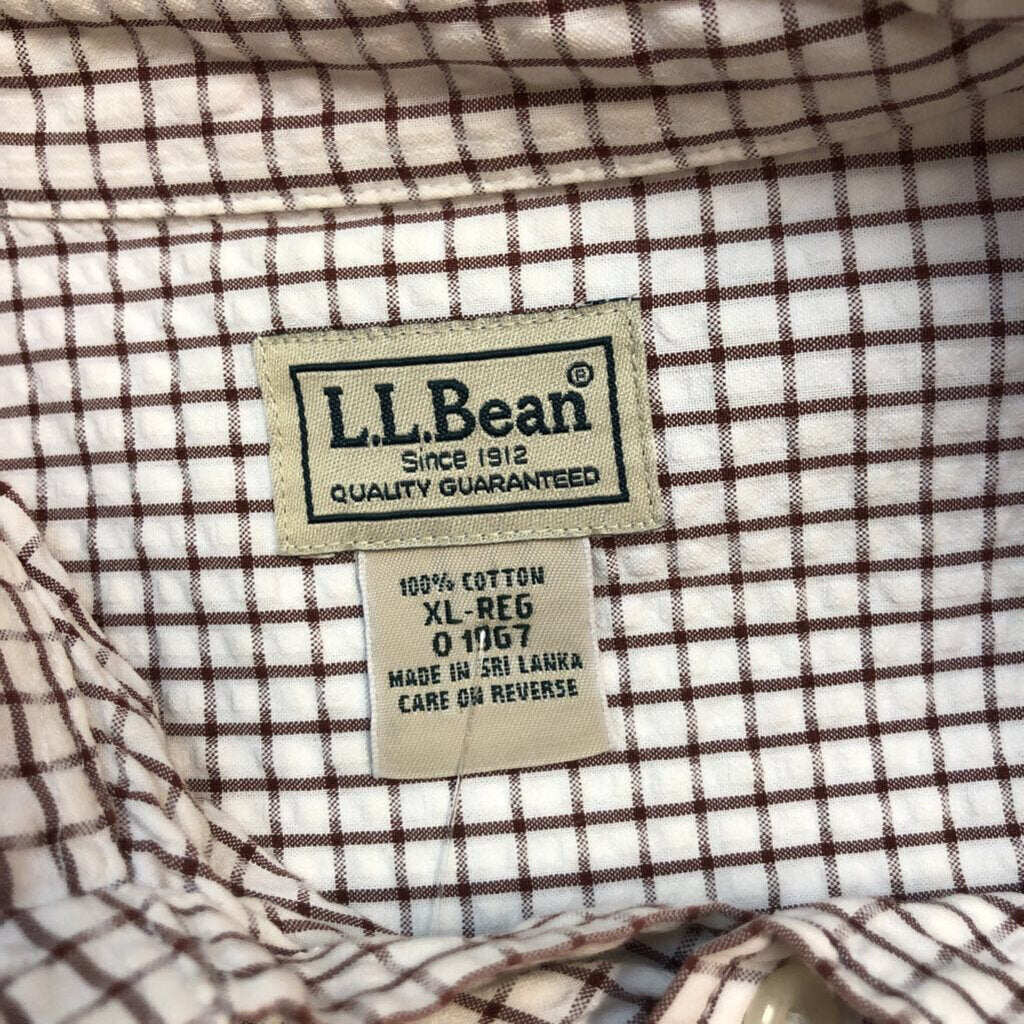 MENS LL BEAN WHITE RED CHECKER BUTTON UP SIZE EXTRA LARGE TCC