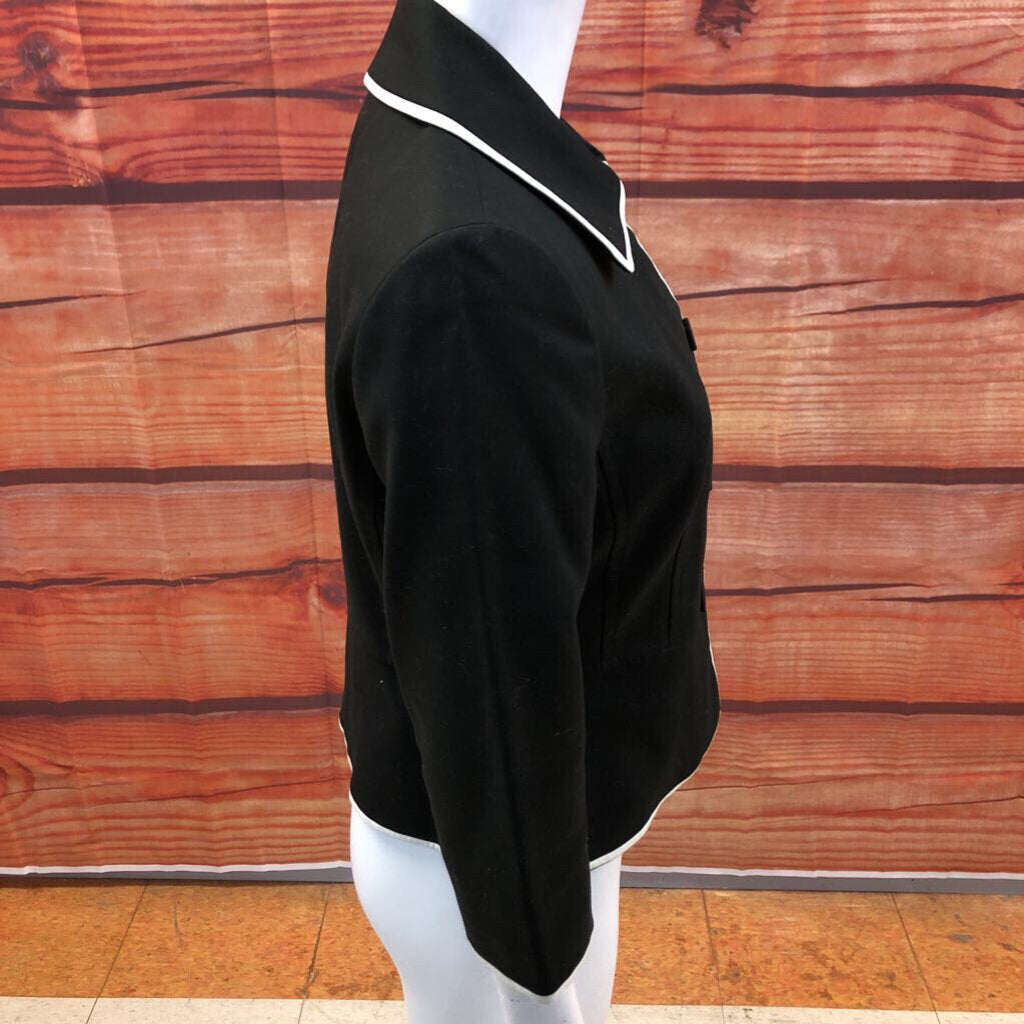 ANN TAYLOR BLACK JACKET WITH WHITE PIPING SIZE 6 TCC