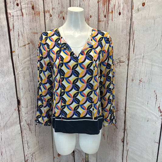 ECRU YELLOW PINK BLUE SILK BLOUSE SZ S TCC