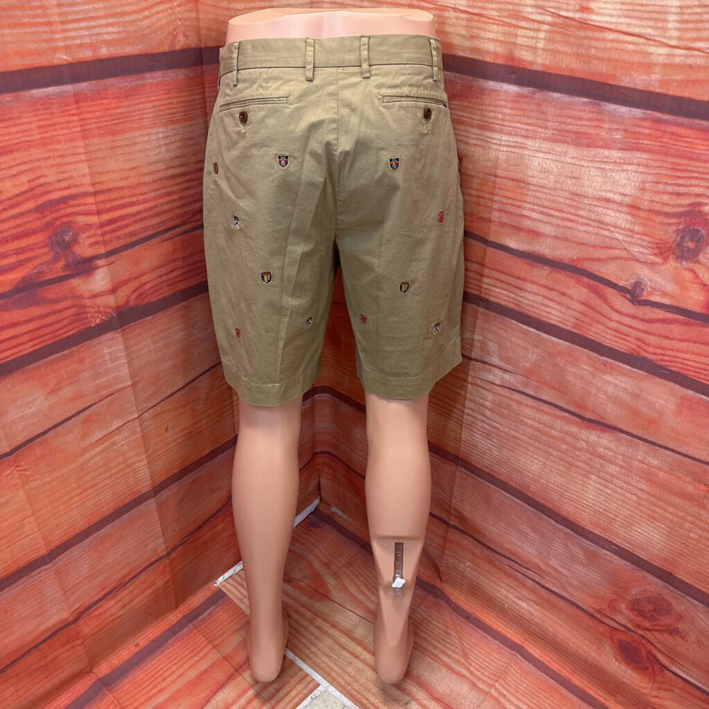 MENS POLO KHAKI LOGO SHORTS SZ 34 TCC