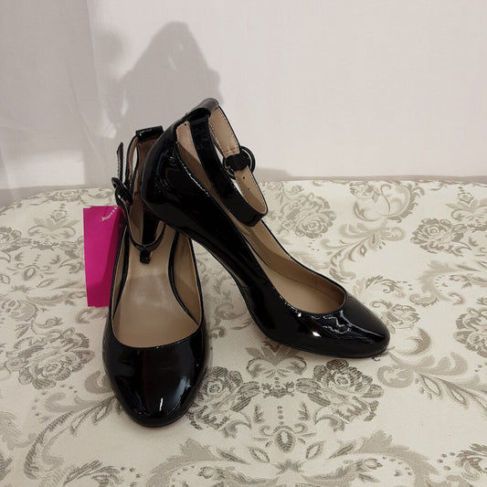 NEW ANN TAYLOR NAYLA BLACK PATENT HEELS SIZE 5 WITH BOX TCA