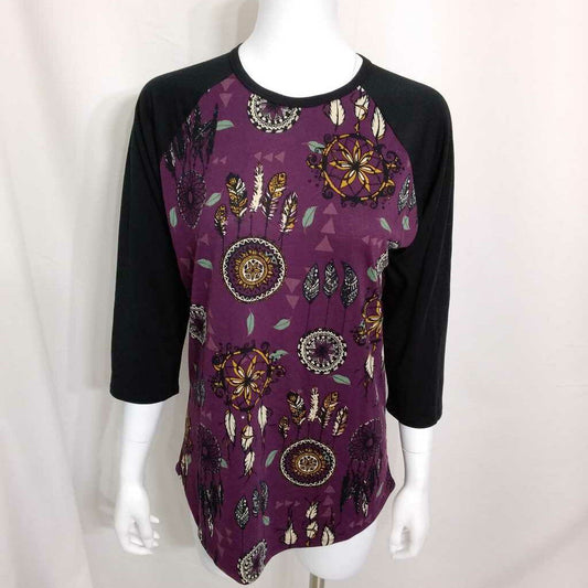 LULAROE BLACK PURPLE FLORAL TOP SIZE TCC