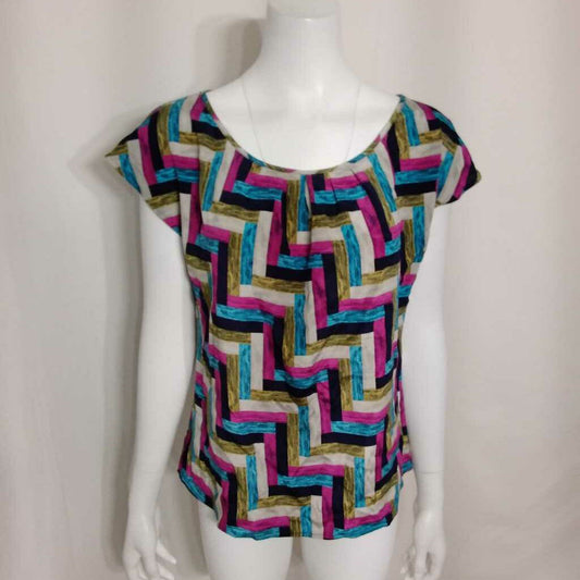 ST JOHN MULTI SLEEVELESS SILK BLOUSE SIZE MEDIUM